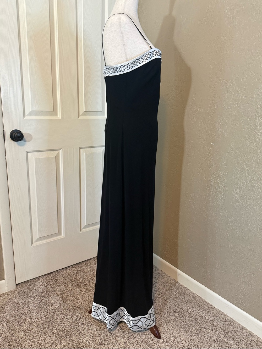 Papell Boutique Strapless Black Gown with White Accent - Picture 4 of 11